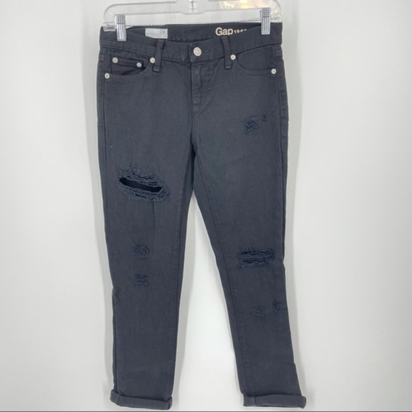 GAP‎ 1969 Distressed Destroyed Black Girlfriend jeans 25R - Picture 2 of 8